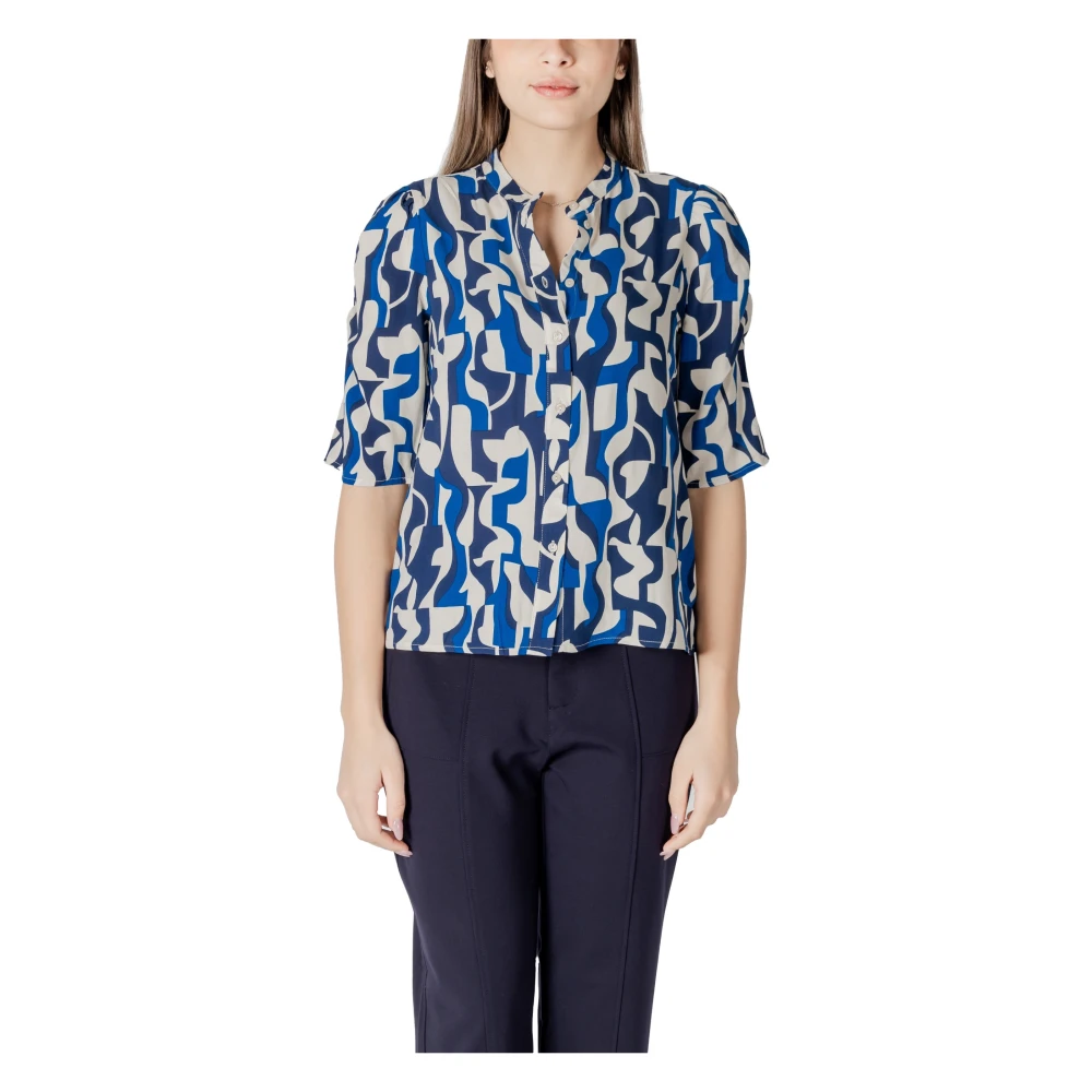 Ichi Geometrisch Patroon Ronde Hals Tas Blue Dames