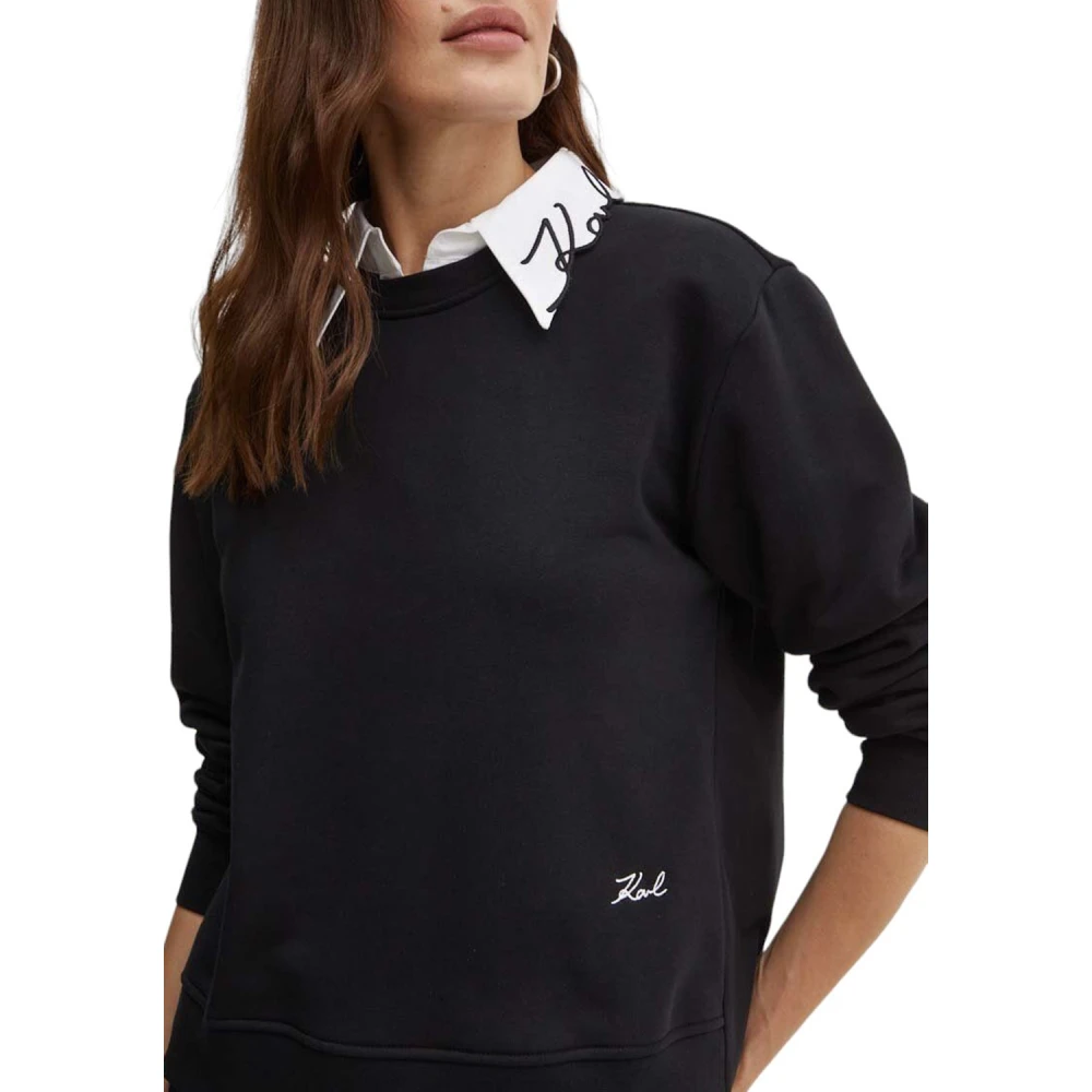Karl Lagerfeld Sweatshirt poplin mix sweat met handtekening 08k245w1814 Black Dames