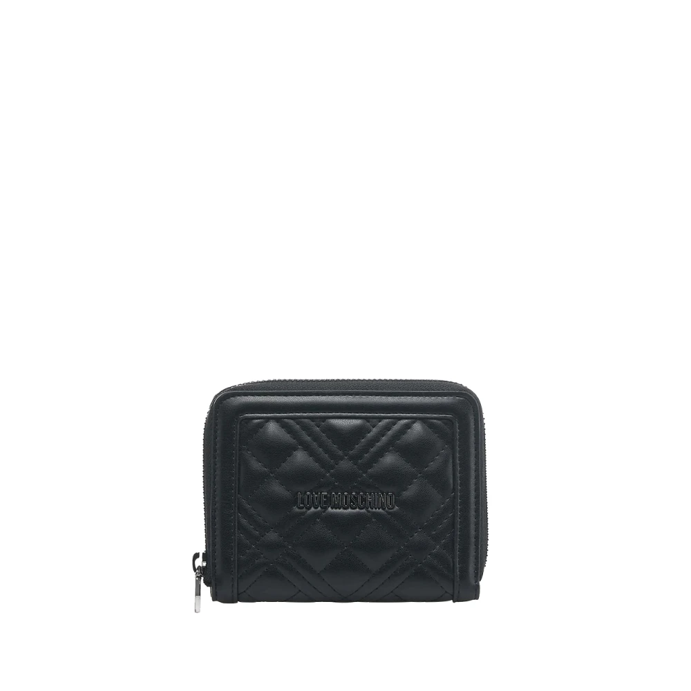Moschino Zwarte leren portemonnee met gouden logo Black Dames