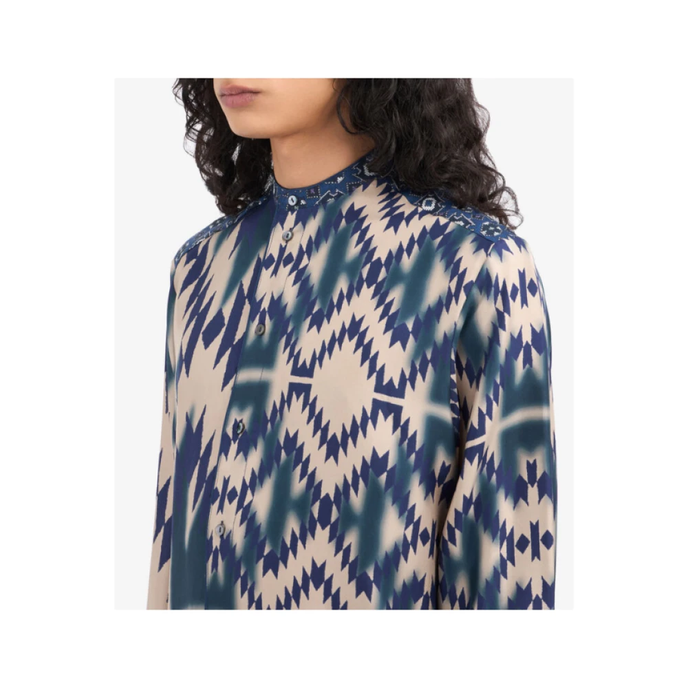 Pierre-Louis Mascia Geometrisch Blauw en Beige Satijnen Overhemd Multicolor Dames