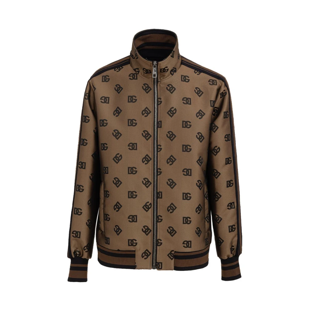 Dolce & Gabbana Monogram Zip Jacket With Ribbed Trim - Male - Light Jackets - Brown - L - Jackets - Image 3