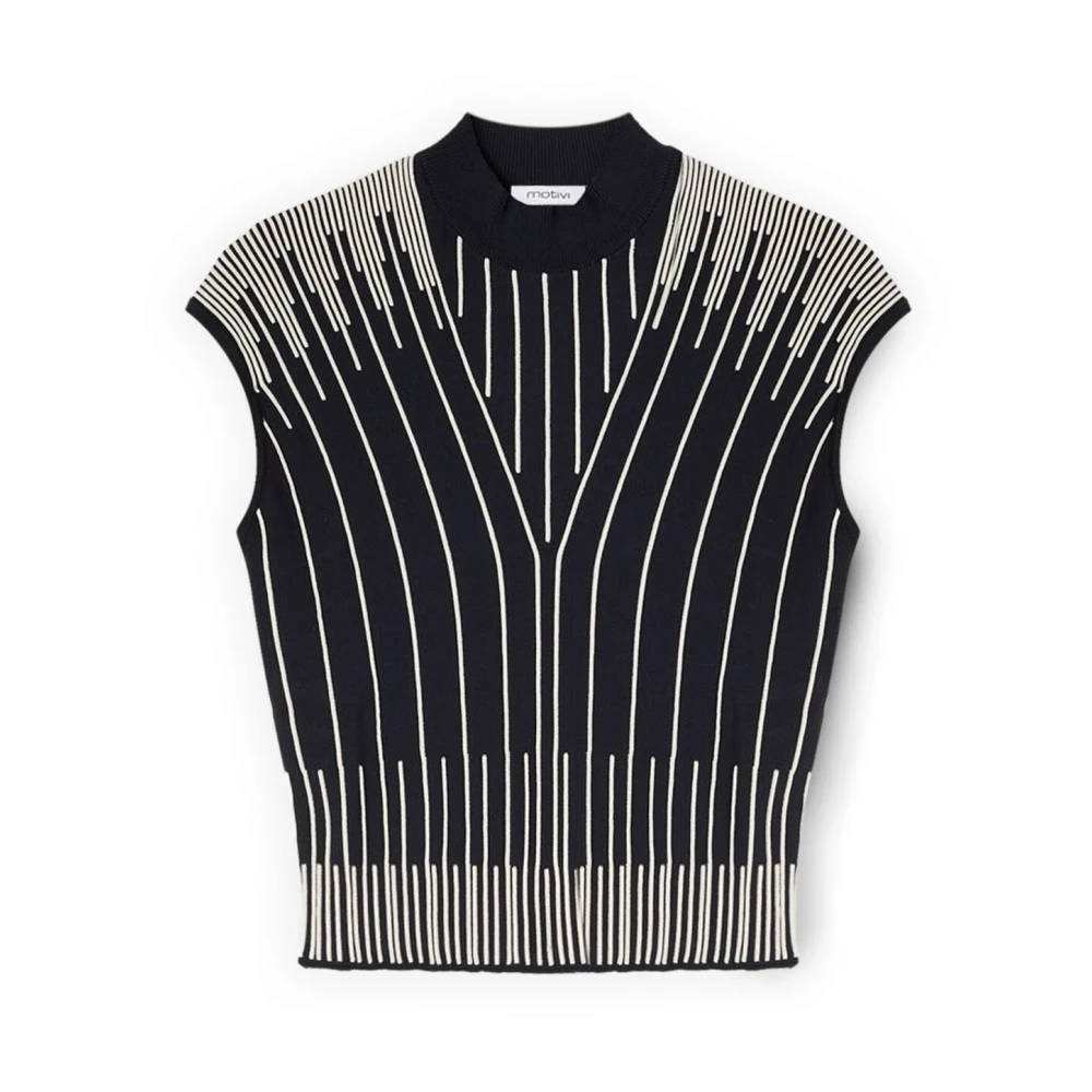 Motivi Donna Blu - Maglia A Collo Alto In Viscosa A Righe - Knitwear - L