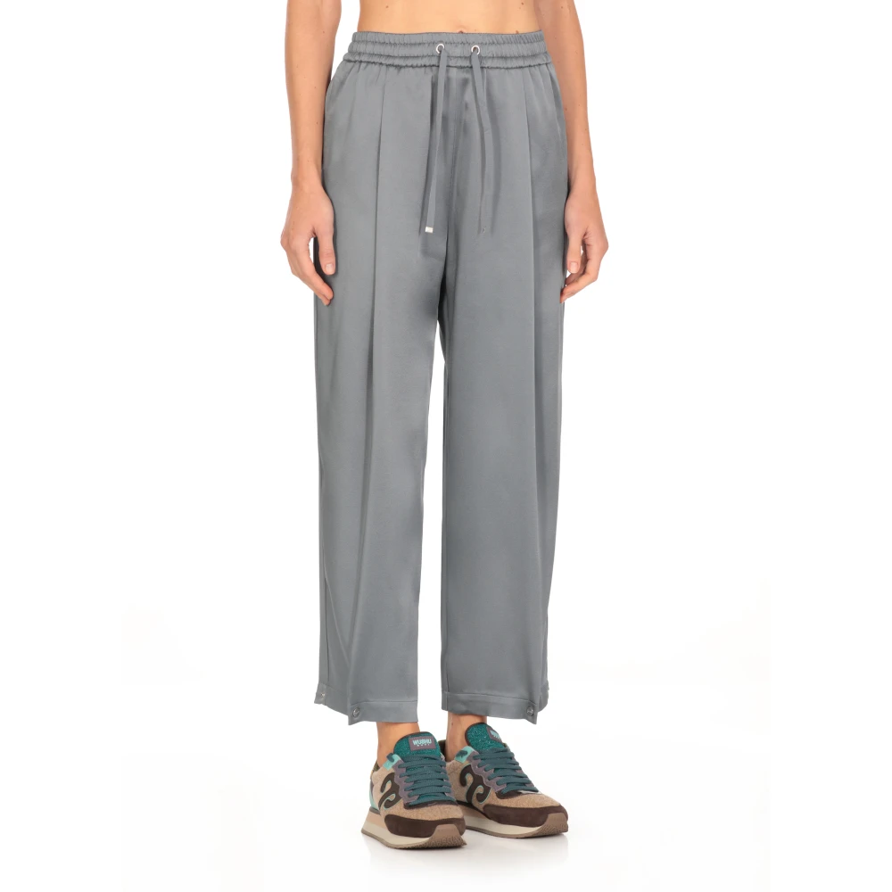 Herno Blauwe Satijnen Broek met Elastische Taille Blue Dames
