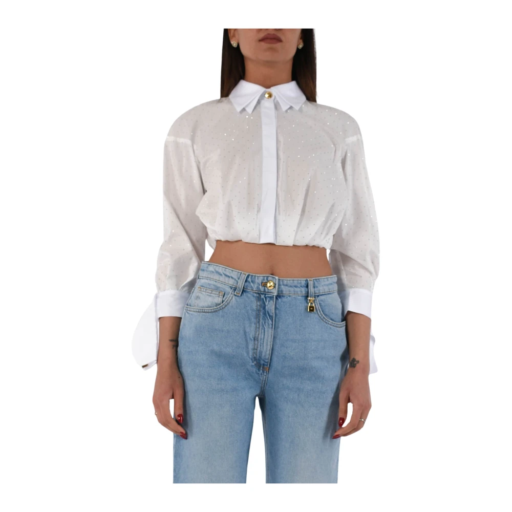 Elisabetta Franchi Kristal versierde poplin overhemd met strik White Dames