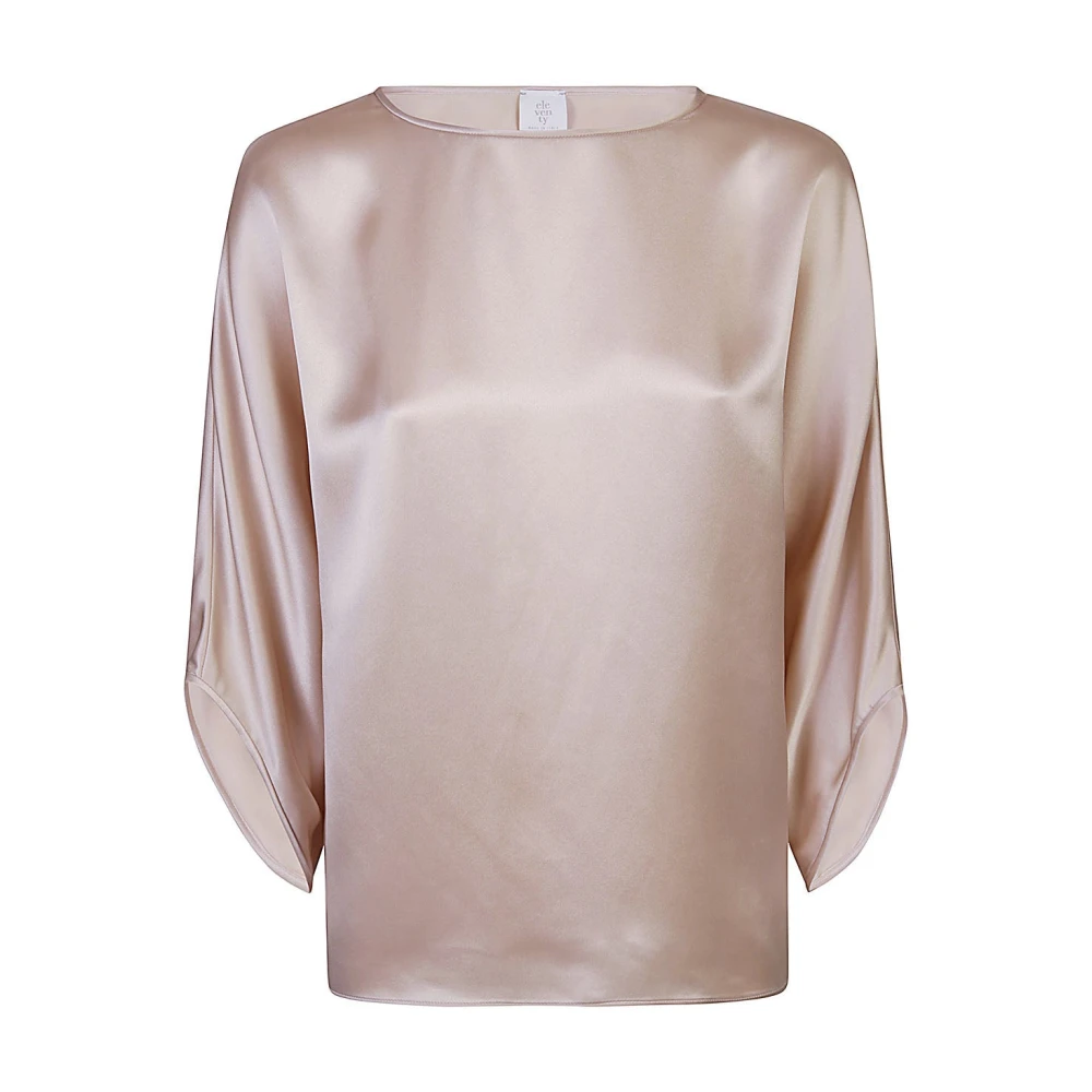 Eleventy Zijden Boothals T-shirt Effen Kleur Beige Dames