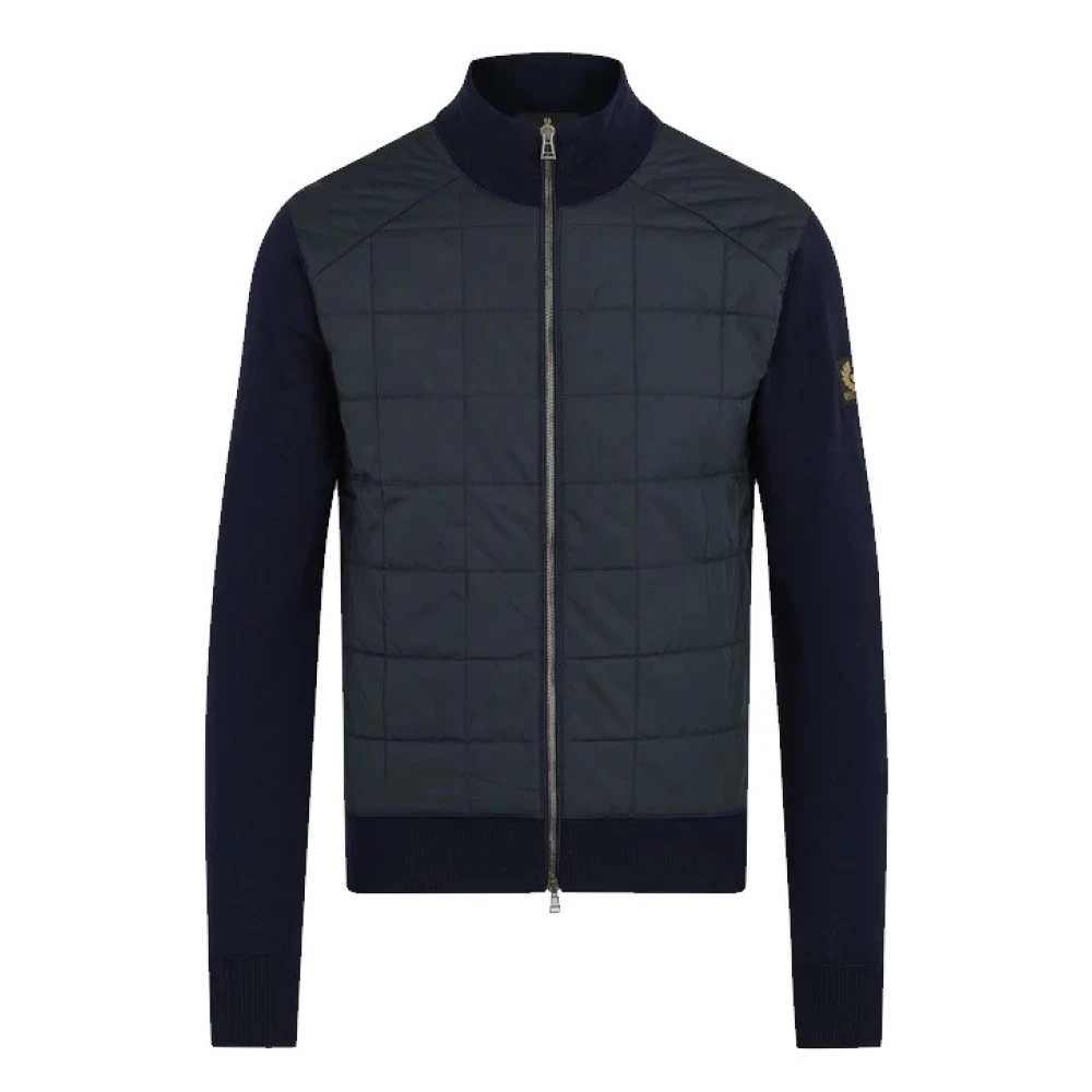 Belstaff Tvättad Navy Cardigan med Dragkedja och Quiltade Paneler Blue, Herr