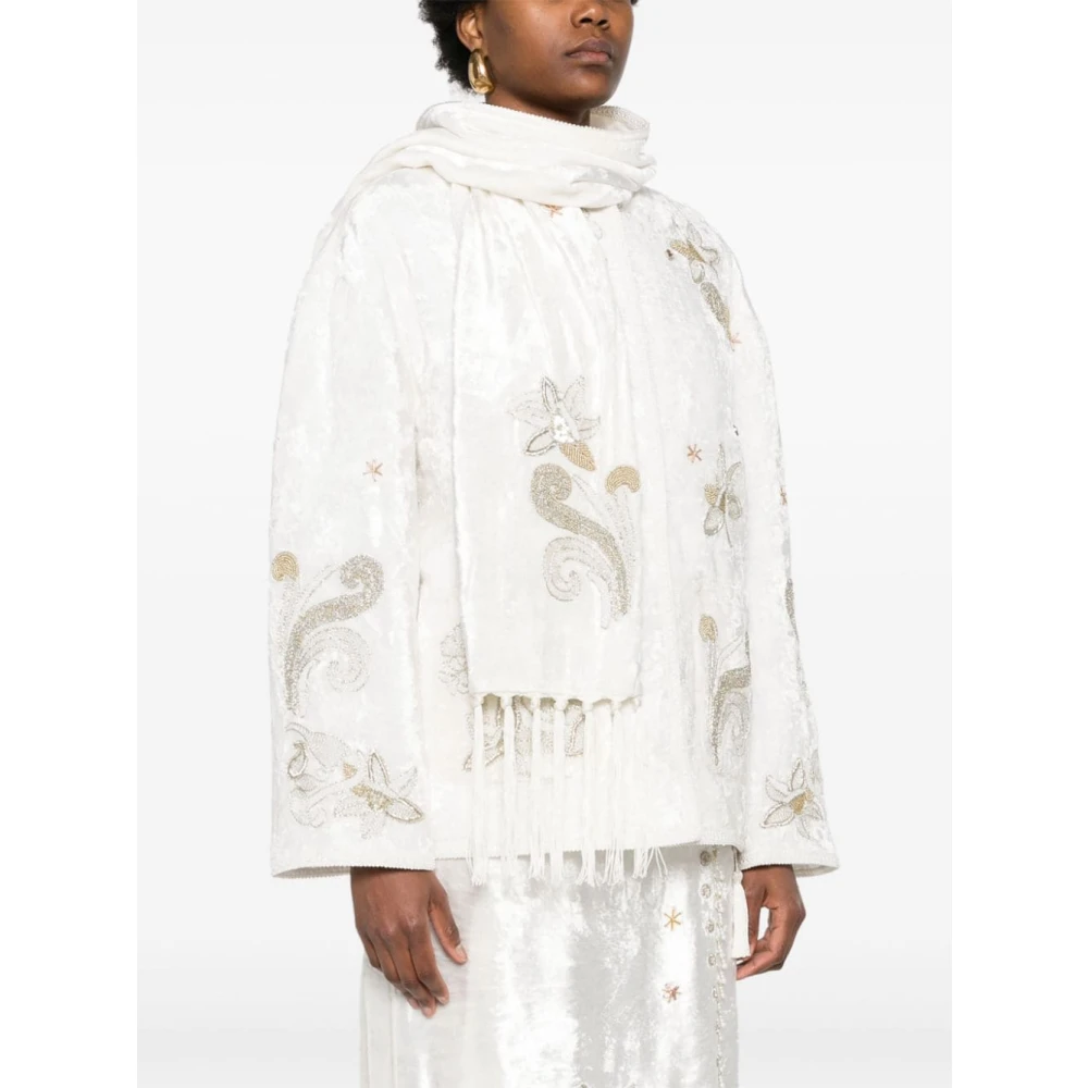 Forte Witte Geborduurde Jas met Sjaaldetails White Dames