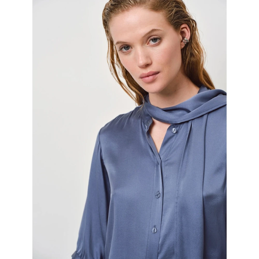 Dante 6 Storm Blauwe Zijden Blouse met Georgette Achterkant Blue Dames