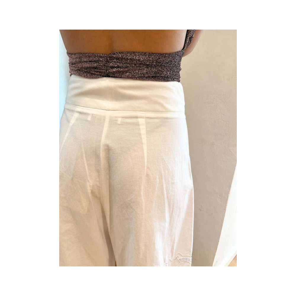 Phisique du Role Geborduurde katoenen broek wijde snit Beige Dames