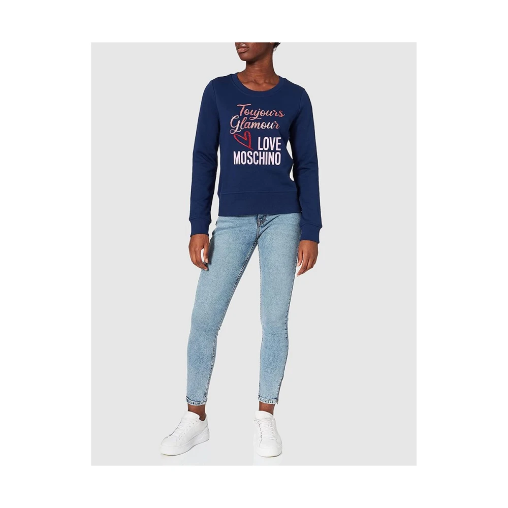 Love Moschino Blauw Katoenen Sweatshirt met Merkdesign Blue Dames