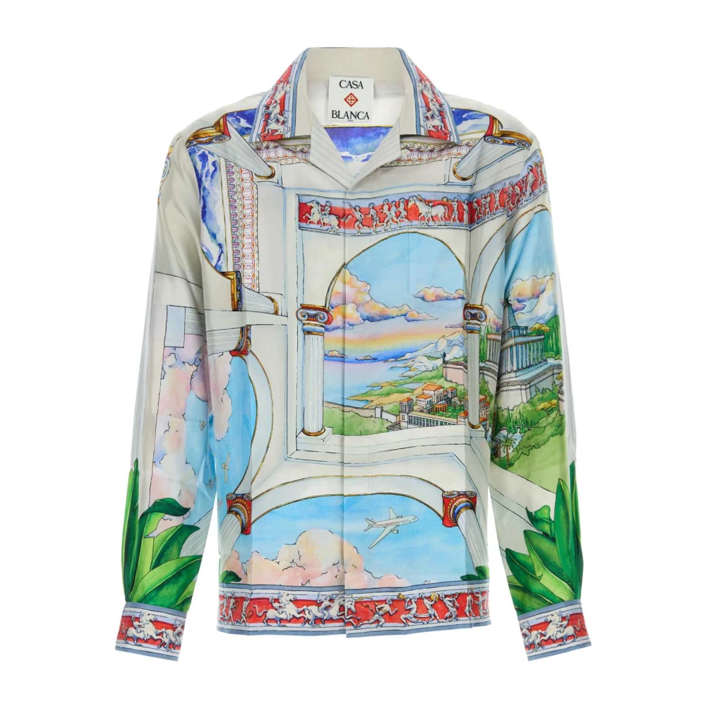 Casablanca Men's Multicolor Casual Shirts, L, Cuban Collar Long Sleeve Shirt