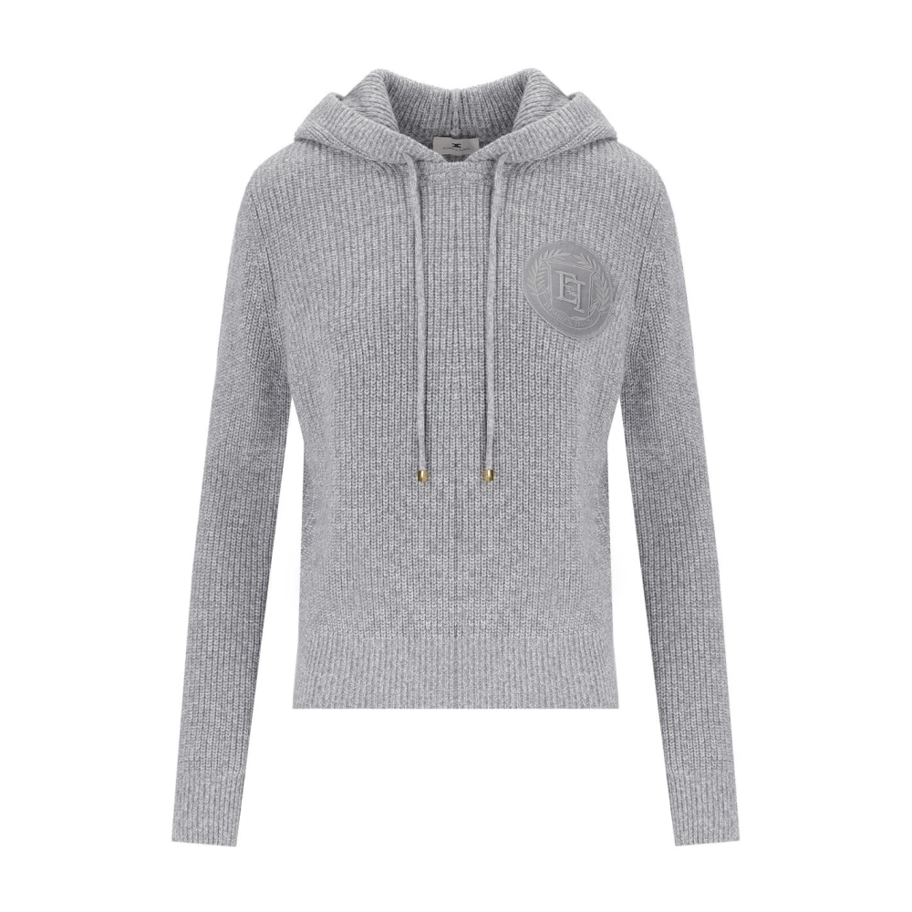 Elisabetta Franchi Parel Ivoor Gebreide Hoodie Gray Dames