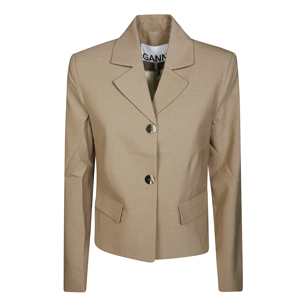 Ganni Drapey Melange Fitted Blazer Beige Dames