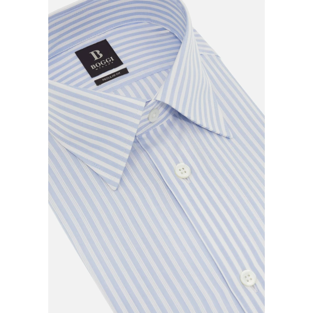 Boggi Milano Regular Fit Katoenen Dobby Overhemd Blue Heren