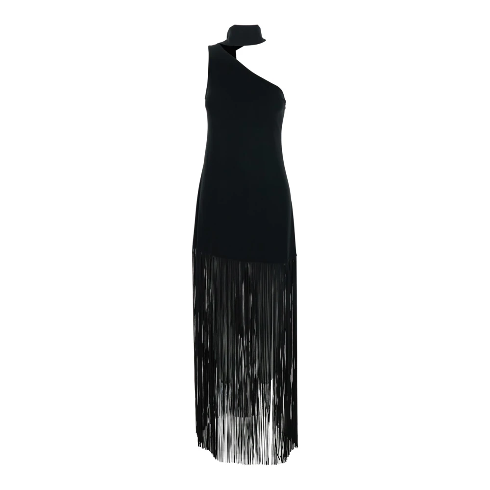 Taller Marmo Zwarte Lange Jurk met Asymmetrische Hals Black Dames