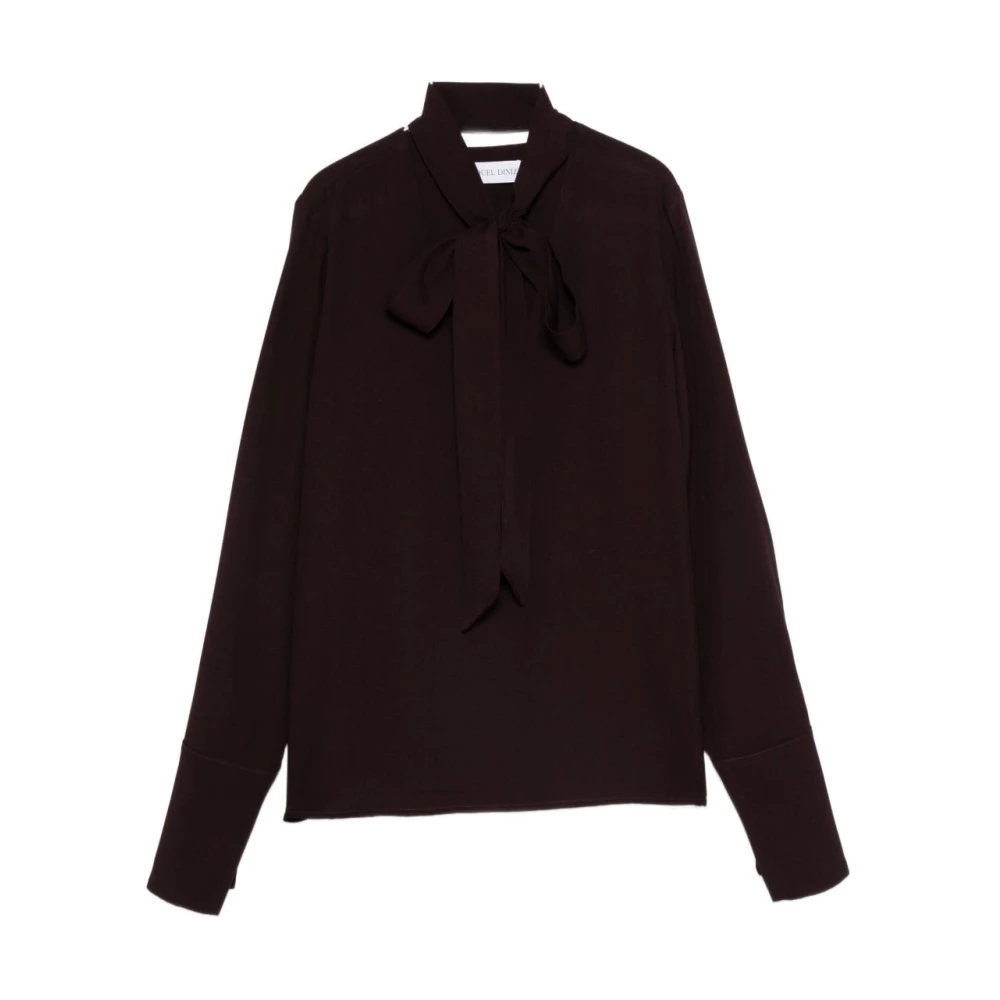Raquel Diniz Women's Red Blouses, M, Burgundy Blouse With Lavallière Collar