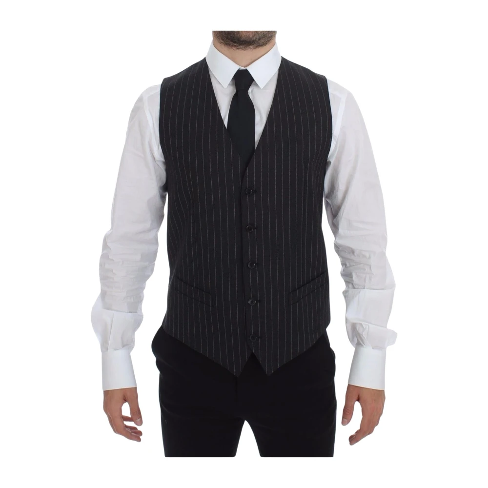 Dolce & Gabbana Men's Black Gray Striped Formal Dress Vest - Waistcoats - M - Suits