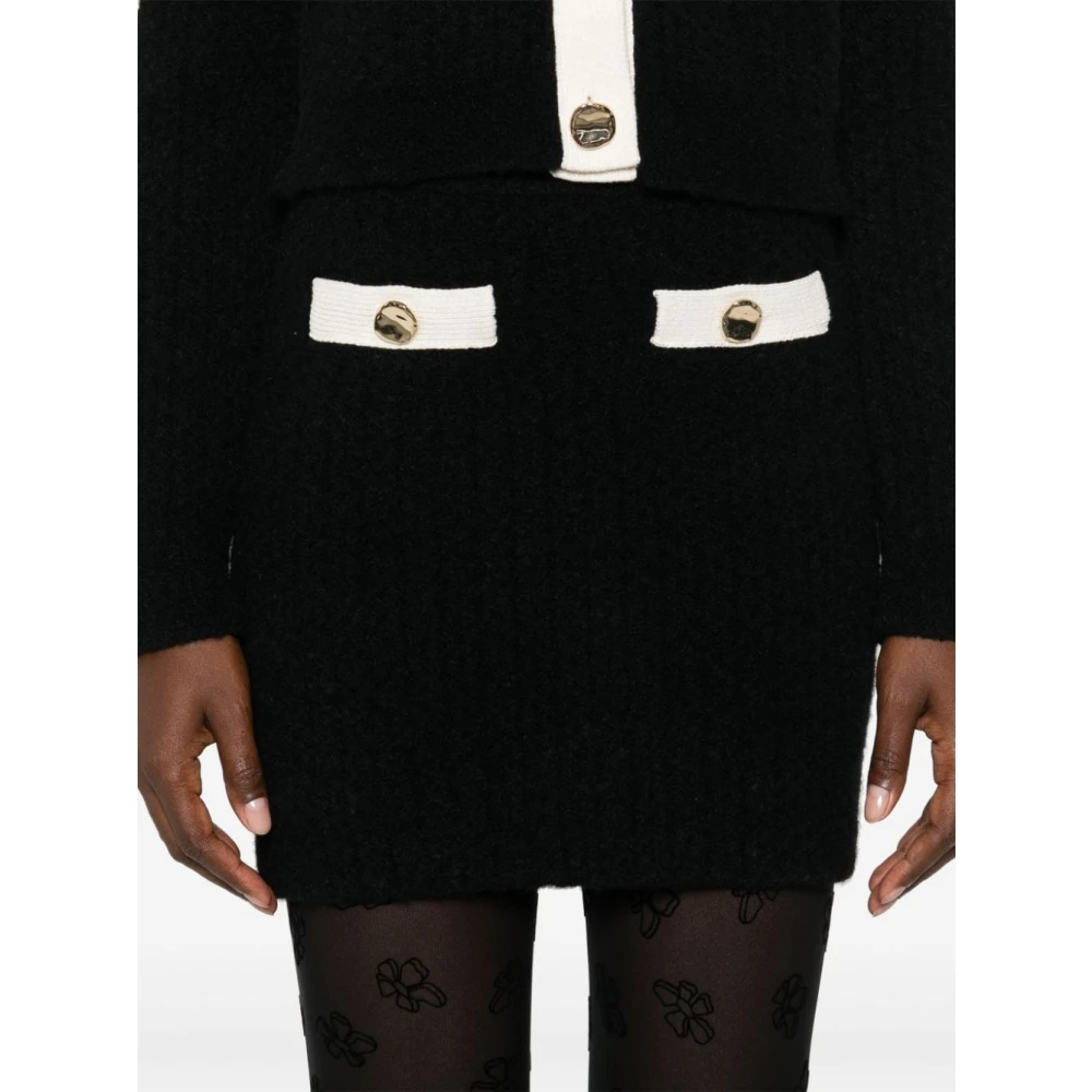 Self Portrait Zwarte Gebreide Rok met Gouden Knopen Black Dames