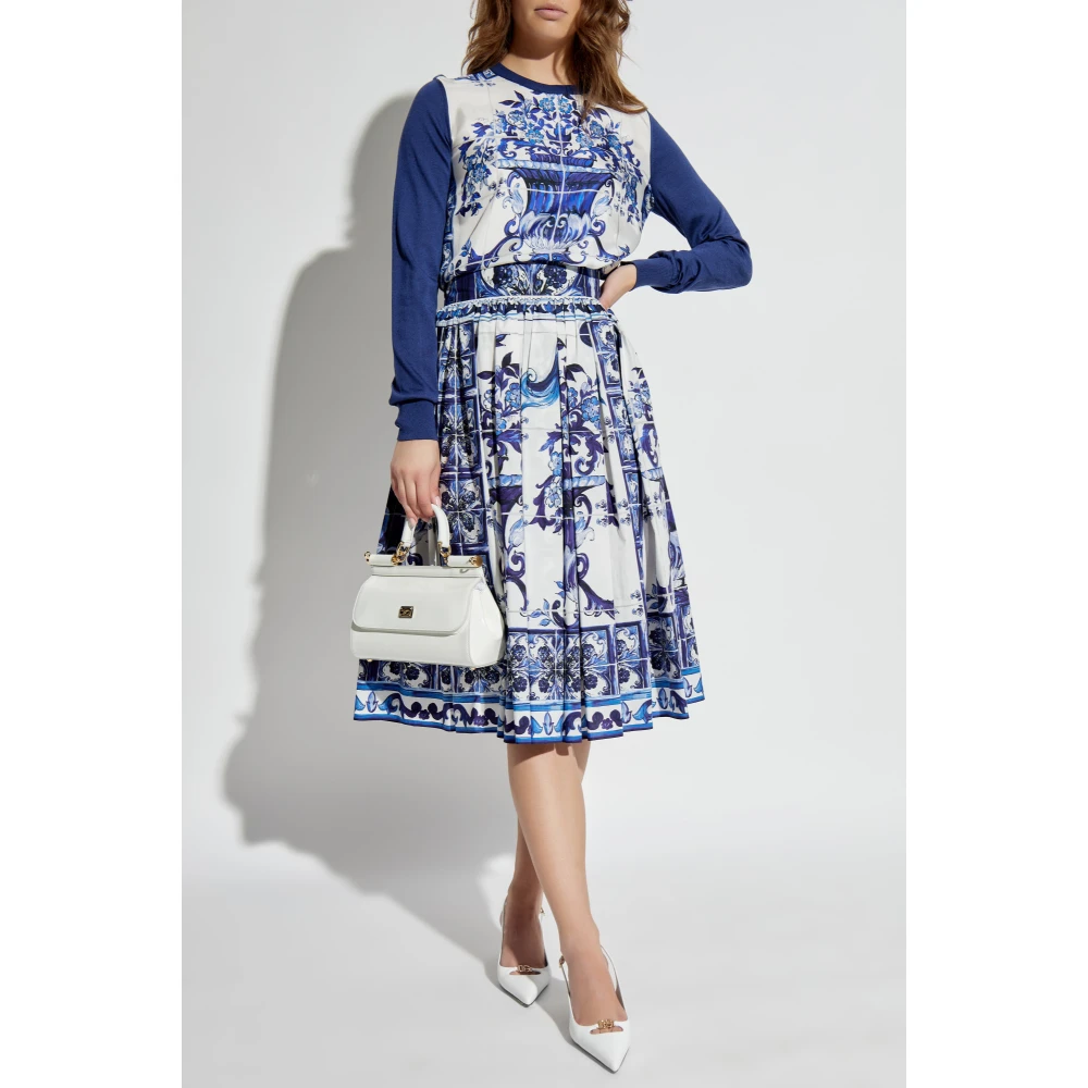 Dolce & Gabbana Zijden top met Majolica-patroon Blue Dames