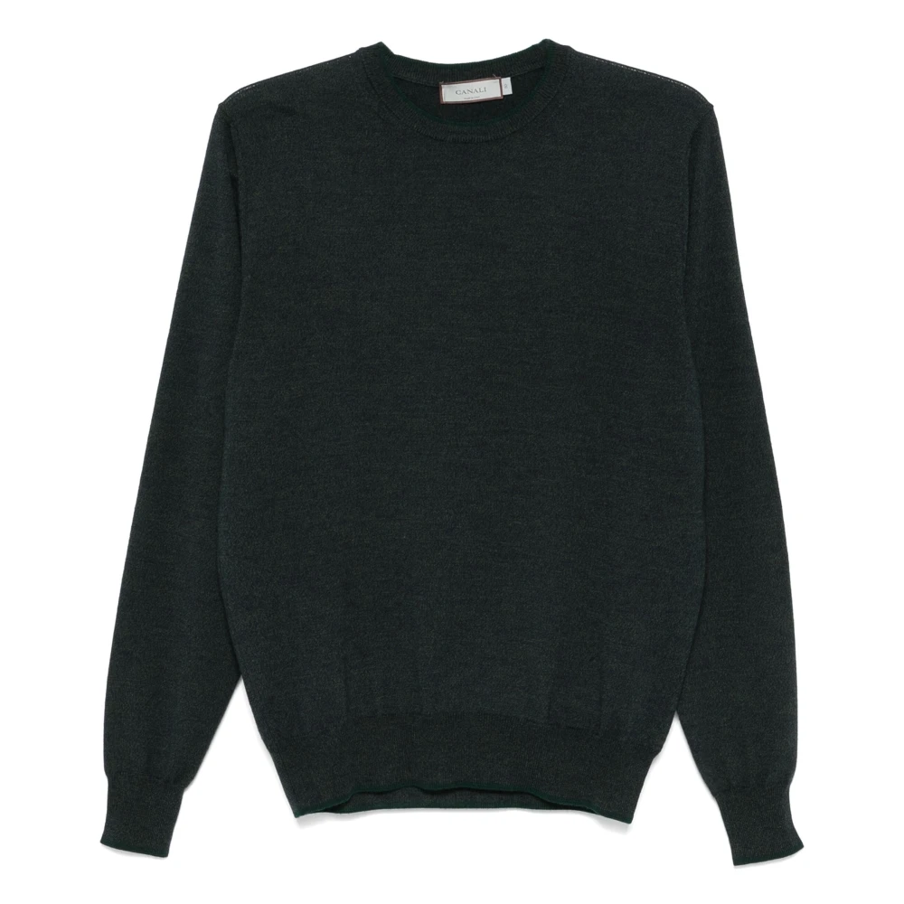 Canali Merino Wol Crew-neck Gebreide Kleding Blue Heren