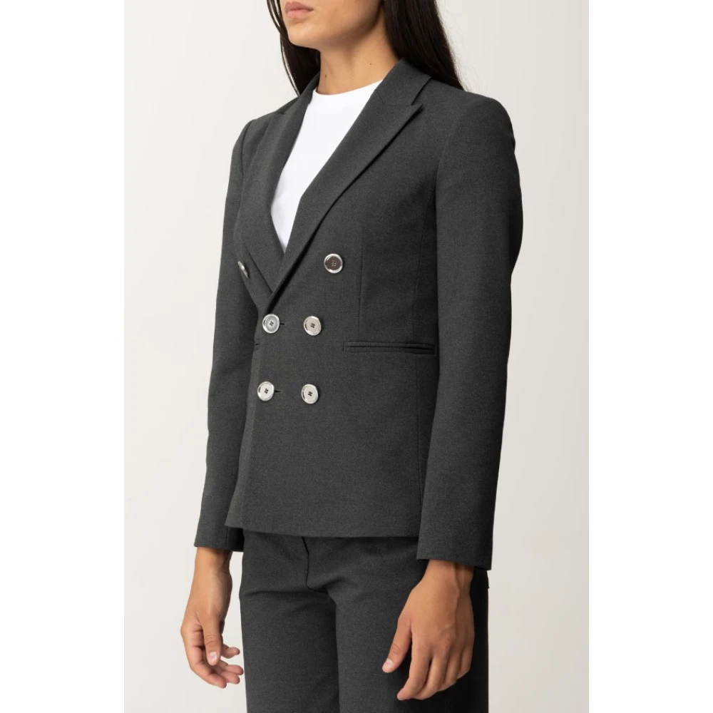 pinko Grijze Double-Breasted Jas met Logo Knopen Gray Dames