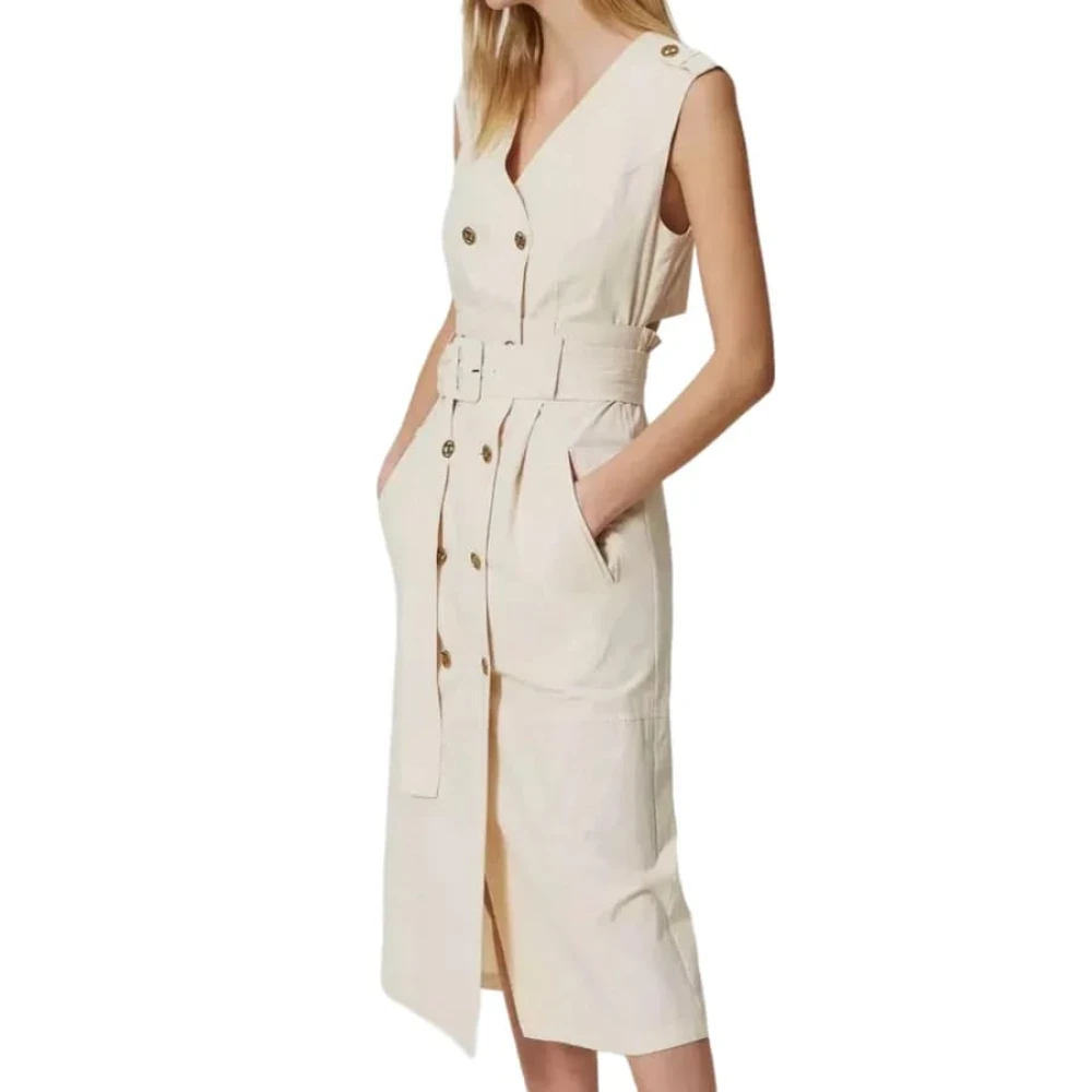 Twinset Beige Pergament Jurk V-Hals Stijl Beige Dames