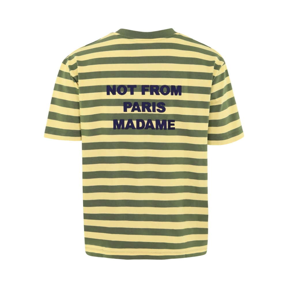 Drole de Monsieur Heren Slogan Rayè T-Shirt Groen Geel Green Heren
