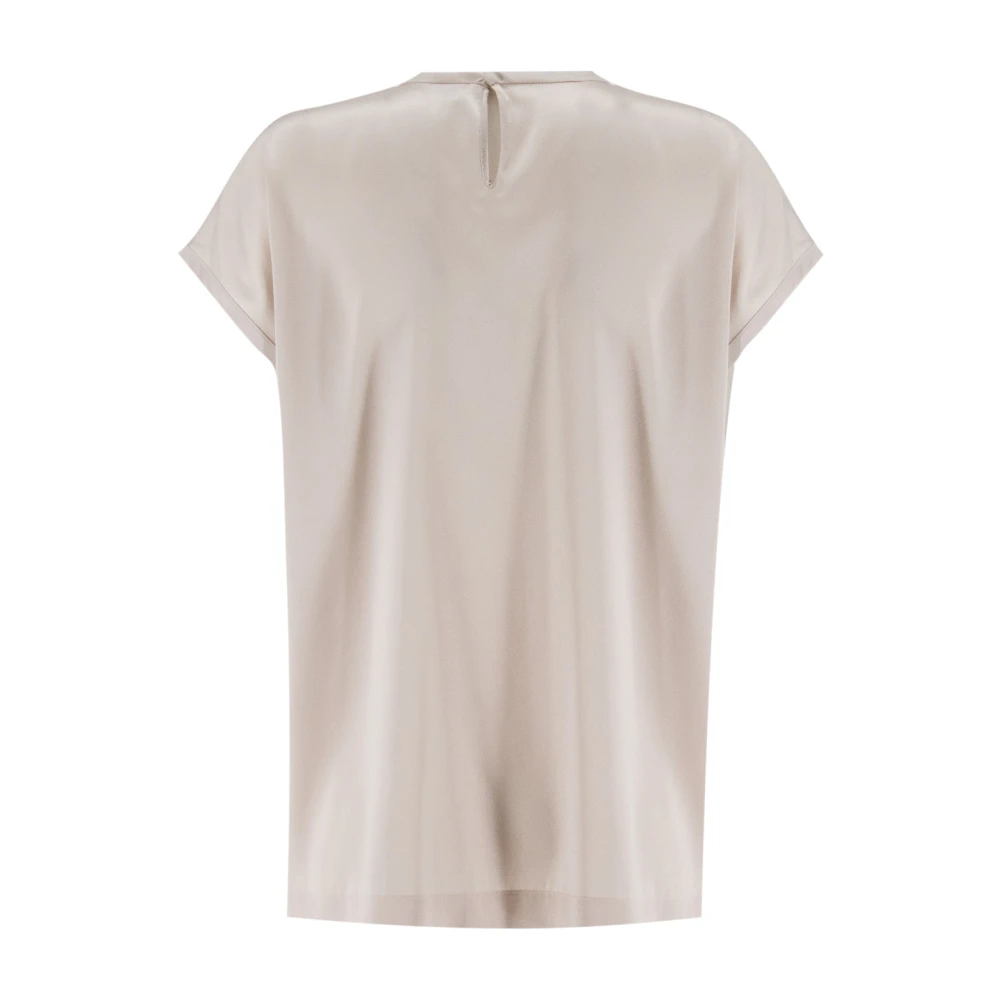 Panicale Klassieke Crew Neck T-shirt met Lurex-details White Dames