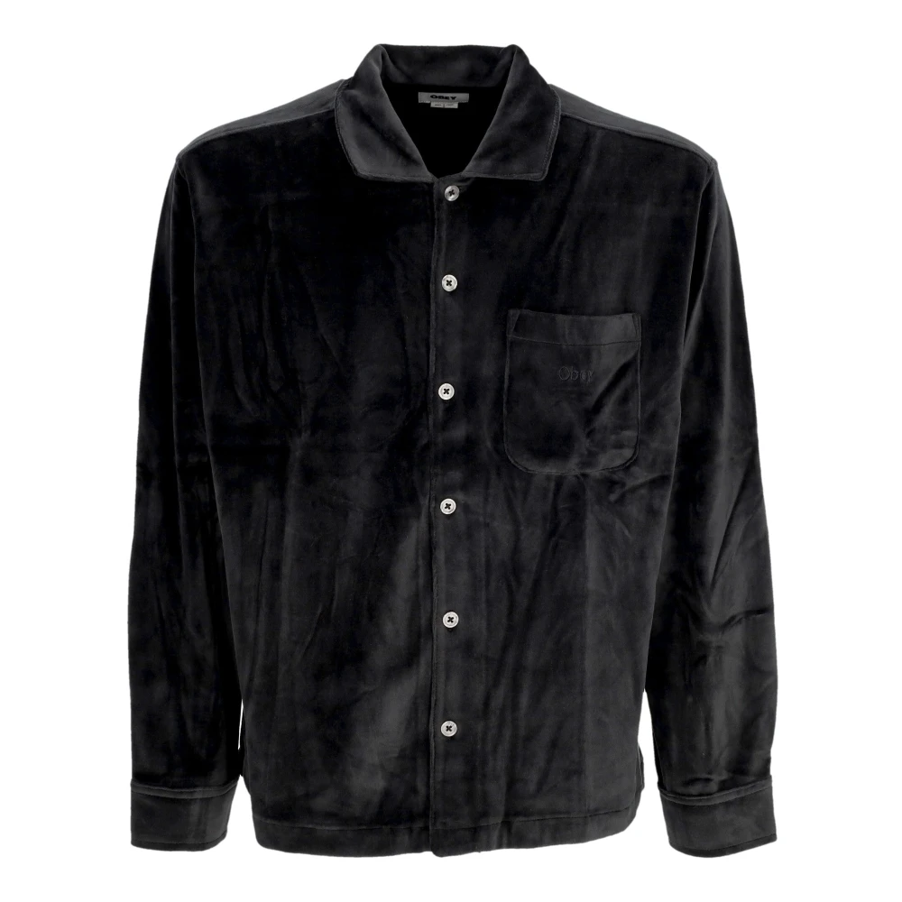 Obey Fluwelen Knoopshirt Zwart Black Heren