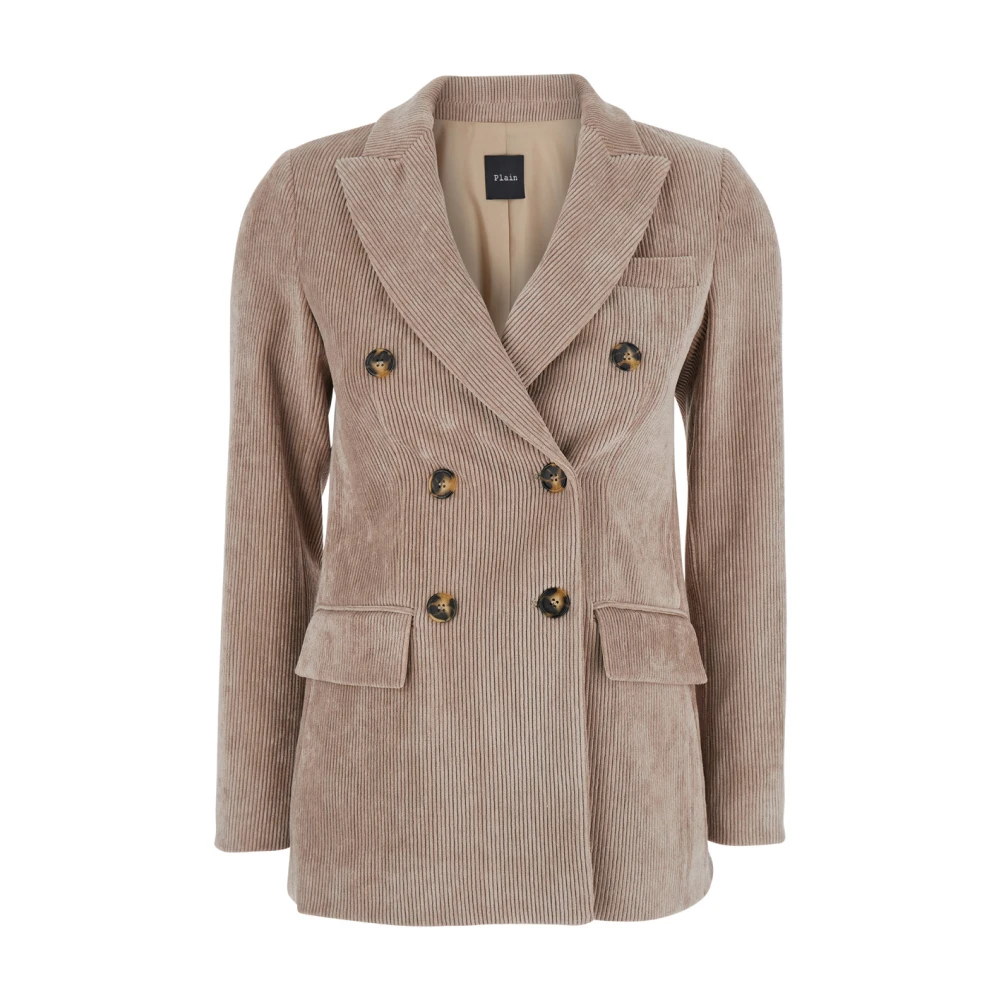 Fløyel Ribbet Beige Blazer Jakke