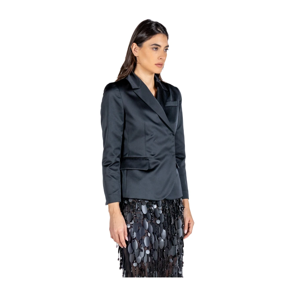 DES Phemmes Zwarte double-breasted blazer van Duchess satijn Black Dames