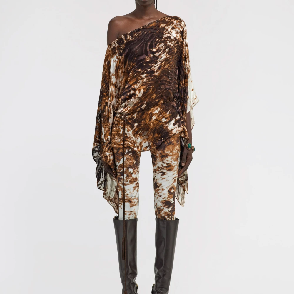 Roberto Cavalli Appaloosa Print Kaftan met Batwing Mouwen Brown Dames