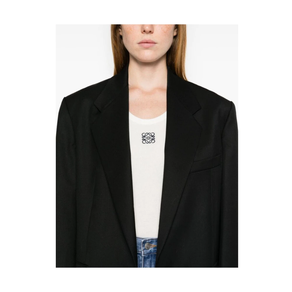LOW Classic Zwarte wollen blend jas met inkeping revers Black Dames