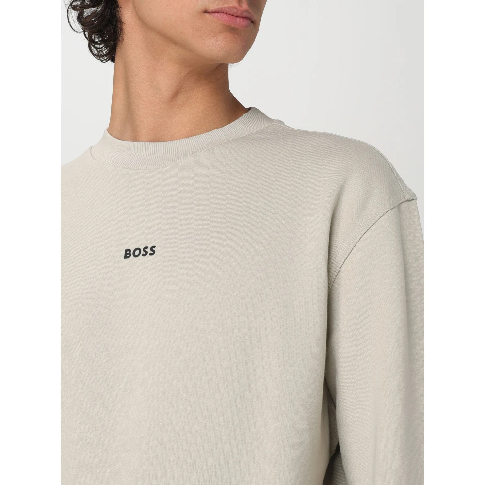 Hugo Boss Zachte Fleece Crew Neck Sweater Beige Heren