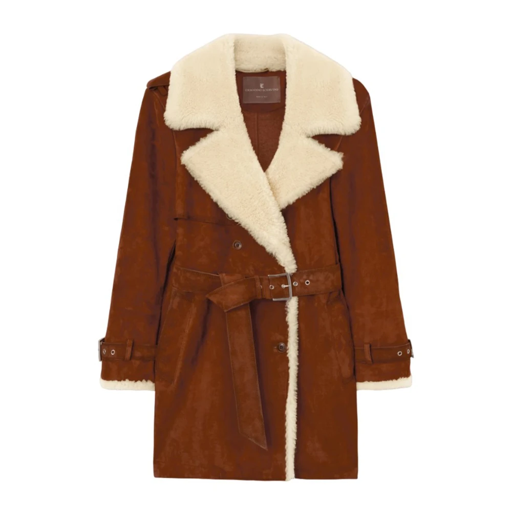 Ermanno Scervino Brun Shearling Dubbelknäppt Kappa Brown, Dam