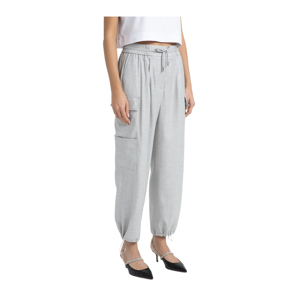 PESERICO Wollen viscose baggy broek met cargozakken Gray Dames
