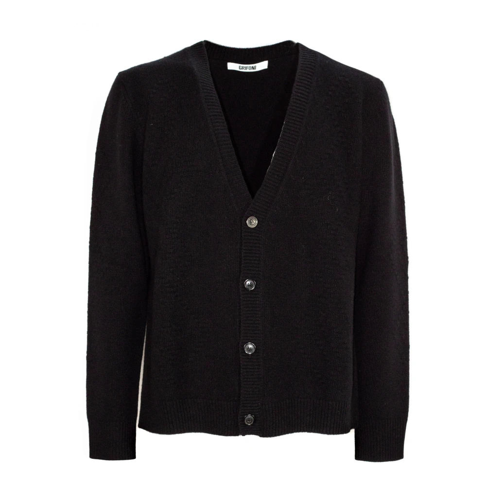 Mauro Grifoni Zwarte Diamant V-hals Cardigan Sweater Black Heren