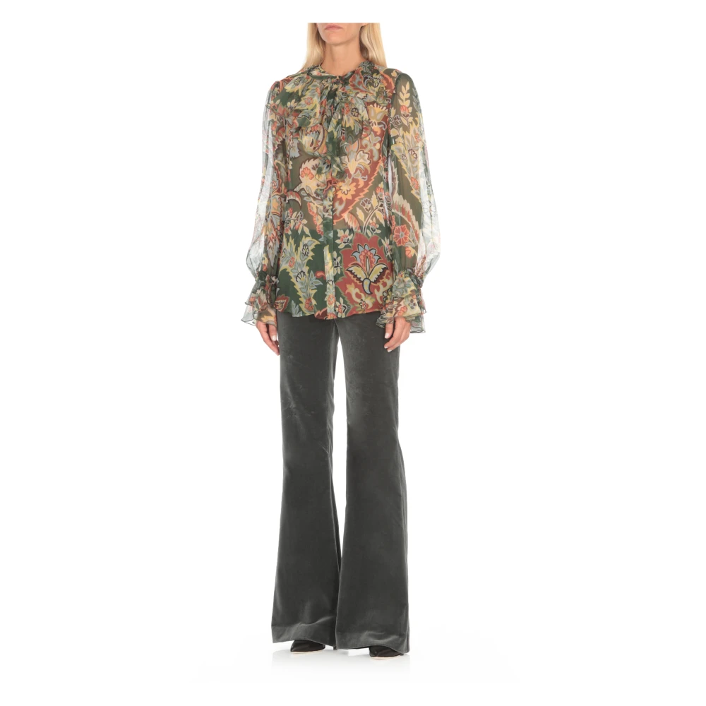 ETRO Groene Zijden Blouse met Volant Kraag Green Dames