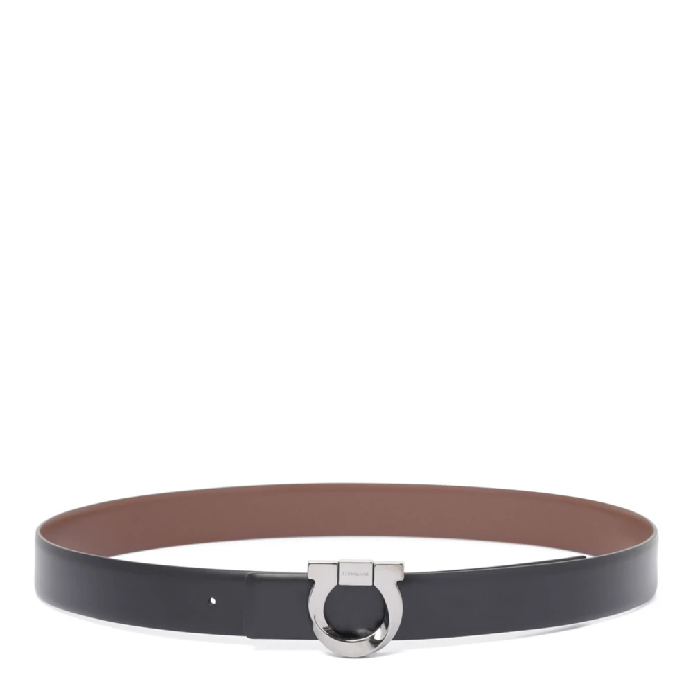 Salvatore Ferragamo Zwart dubbeltonig riem met twist gesp Black Heren