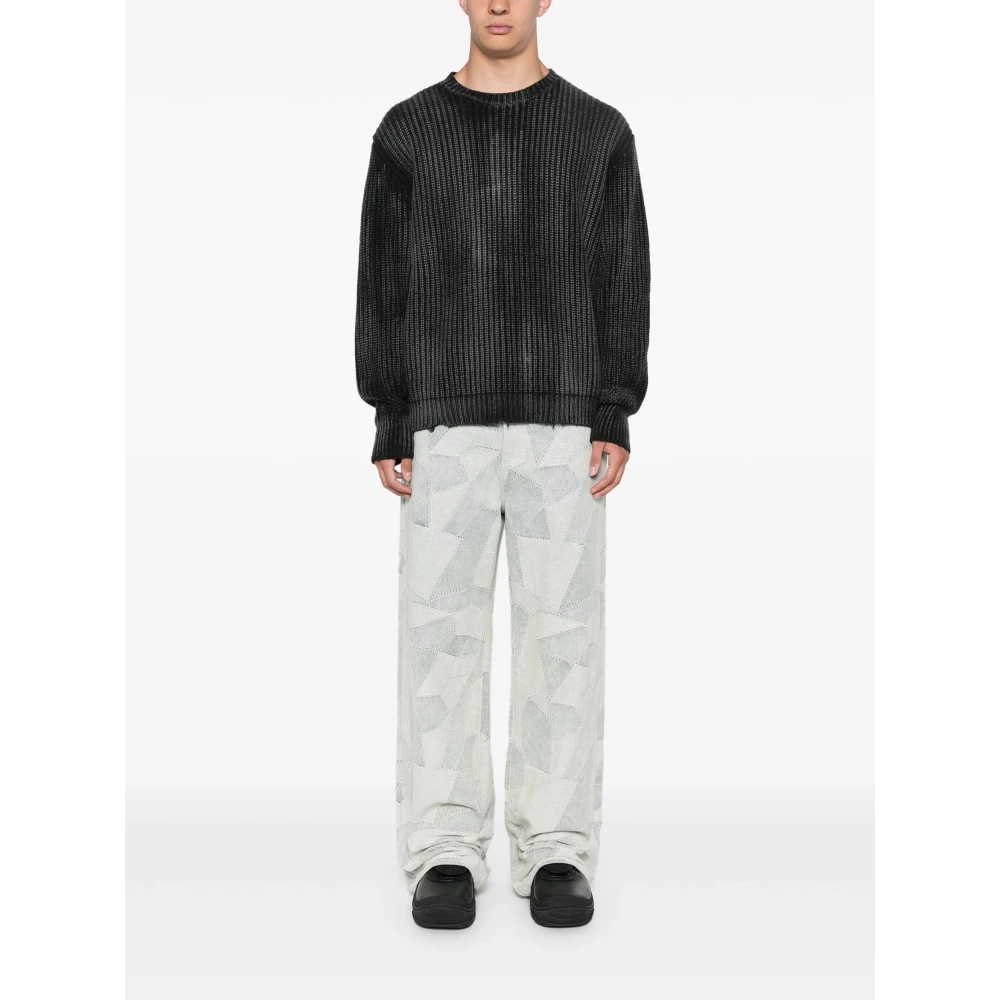 Avant Toi Geribbelde Crew Neck Sweaters Black Heren
