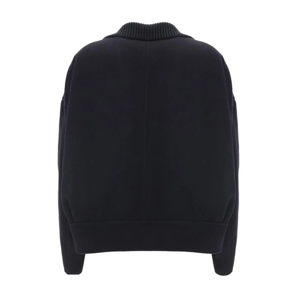 Marni Geribbelde Revers Wollen Jas met Contraststiksels Black Dames