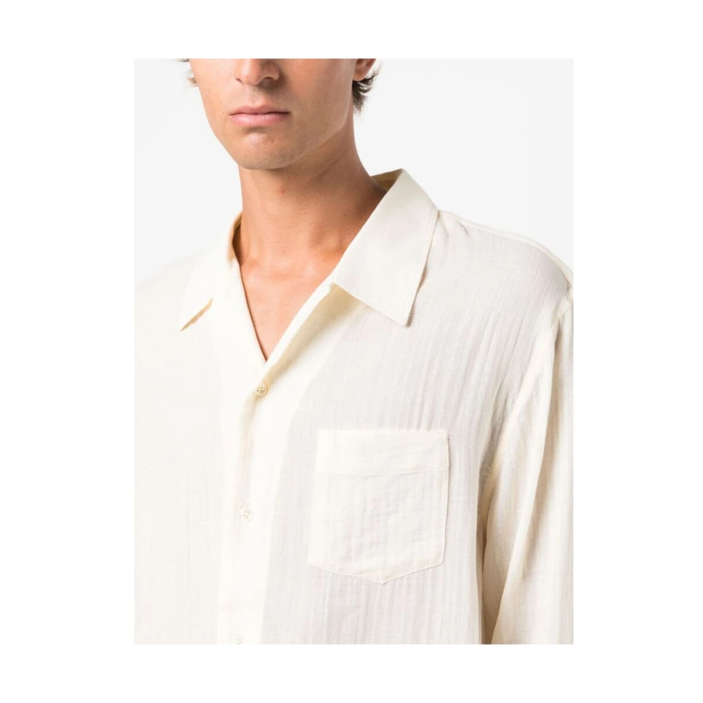 Séfr Leo Camp-Kraag Off-White Katoenen Overhemd Beige Heren