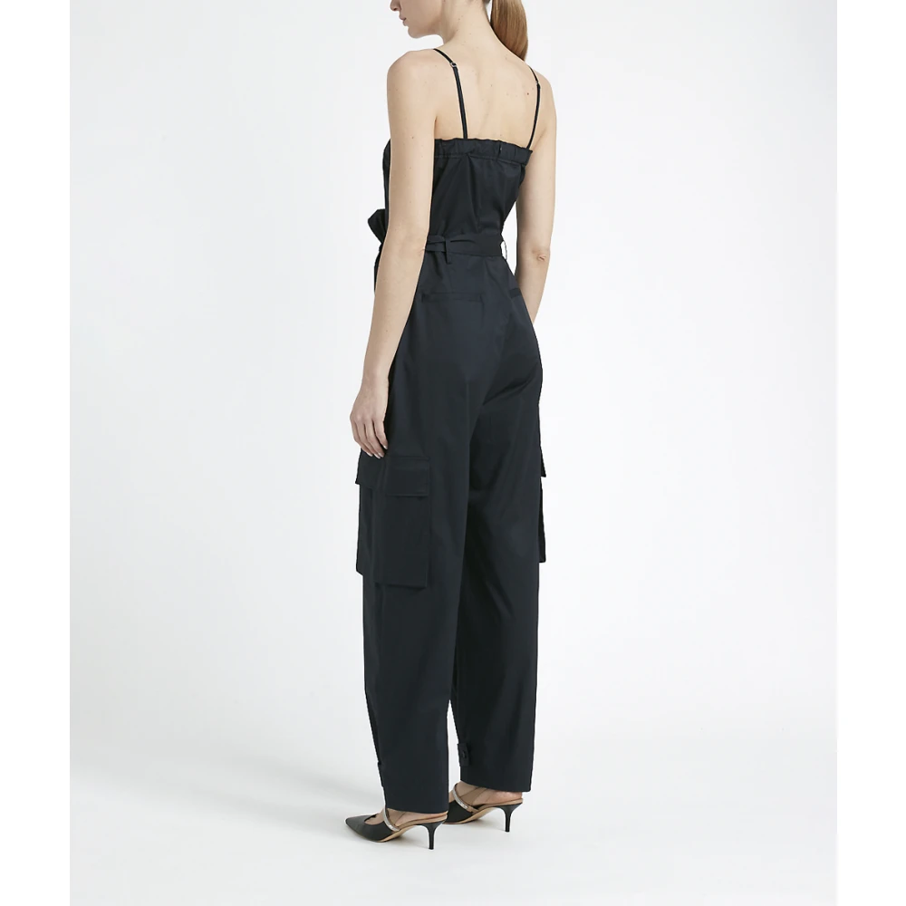 PESERICO Cargo jumpsuit met gedraaide katoenen schouderbanden Blue Dames