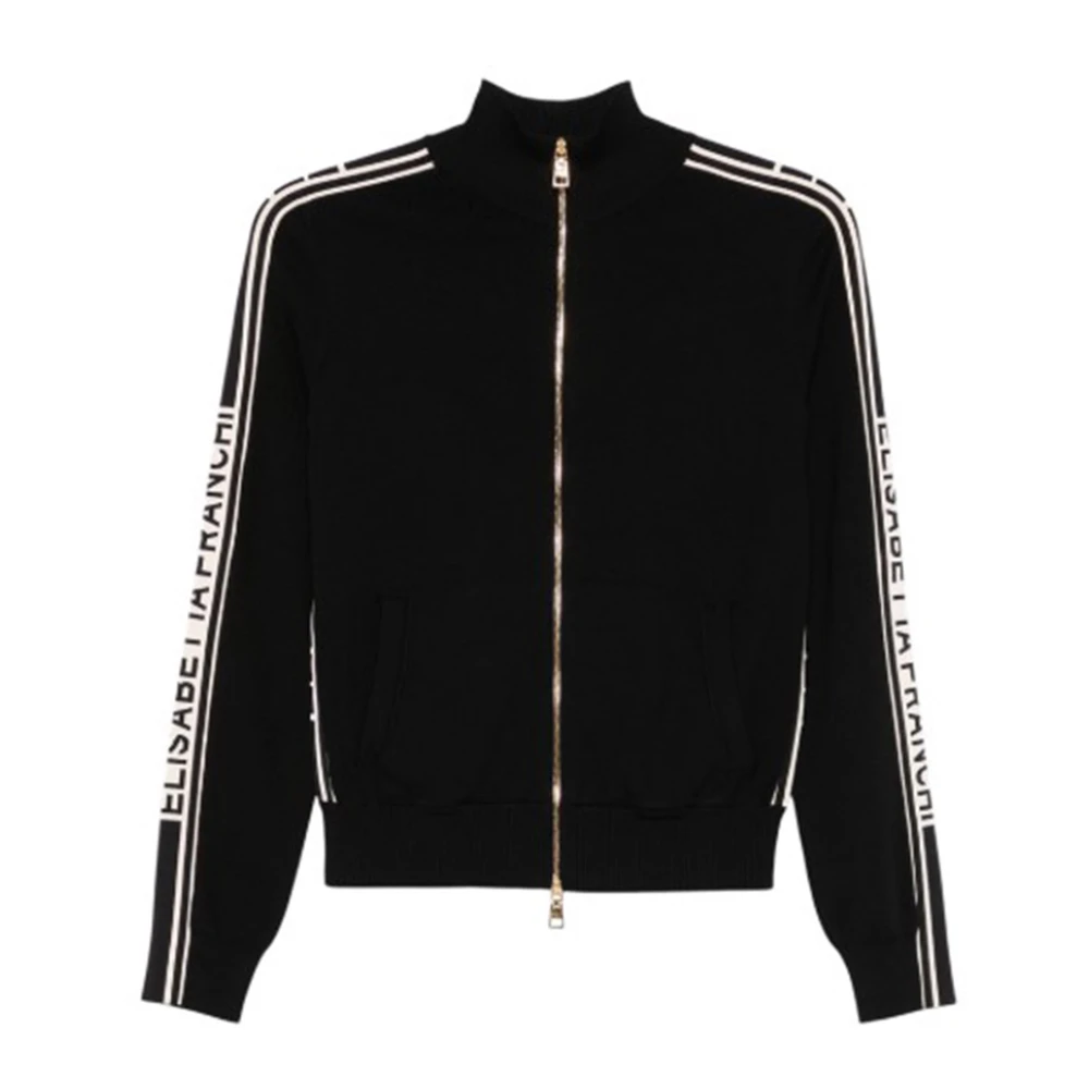 Elisabetta Franchi Cardigan met Grafische Touch en Logo Banden Black Dames