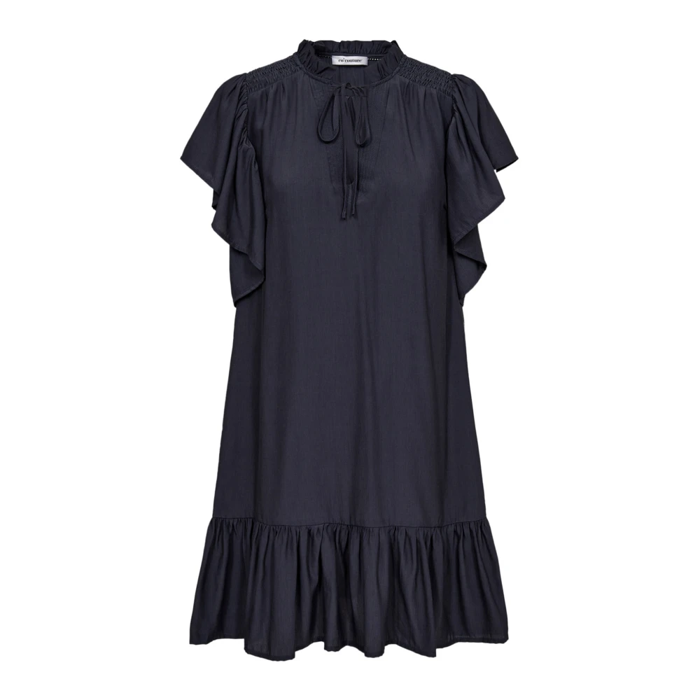 Co'Couture Frill Dress Ink V-Hals Feminin Blue, Dam