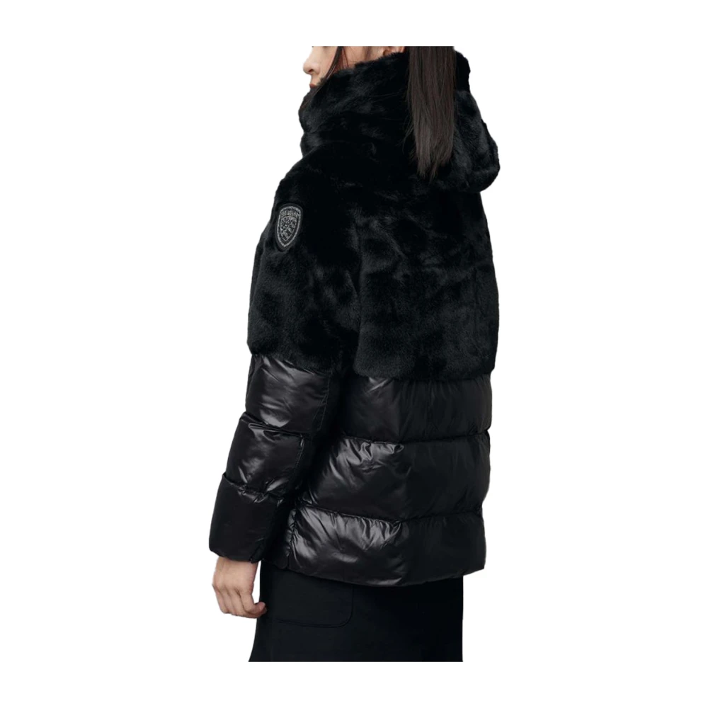 Blauer Polyester Parka Jas met Rits Capuchon Black Dames