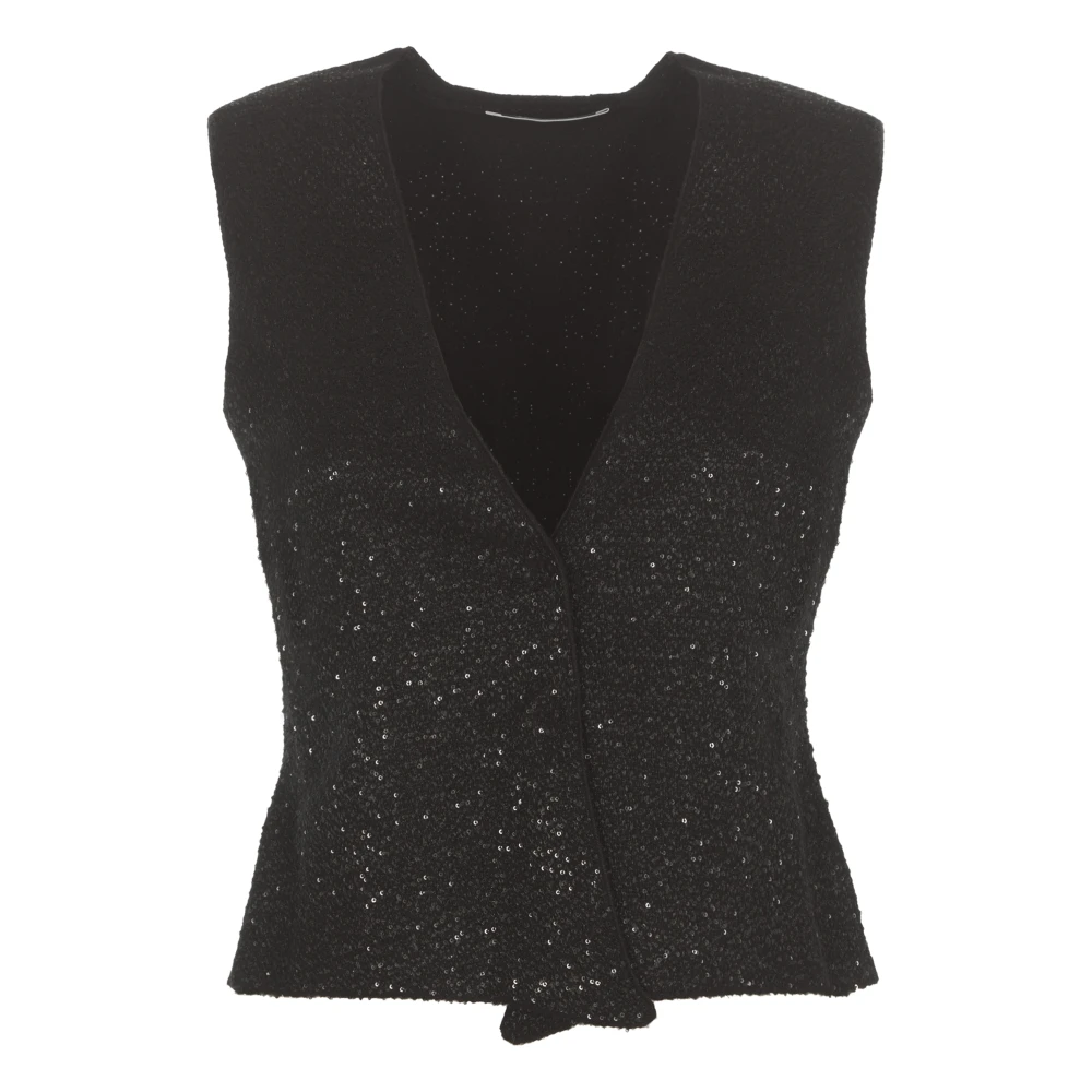 Kangra Zwarte Kasjmier Pailletten Vest Vrouw Black Dames