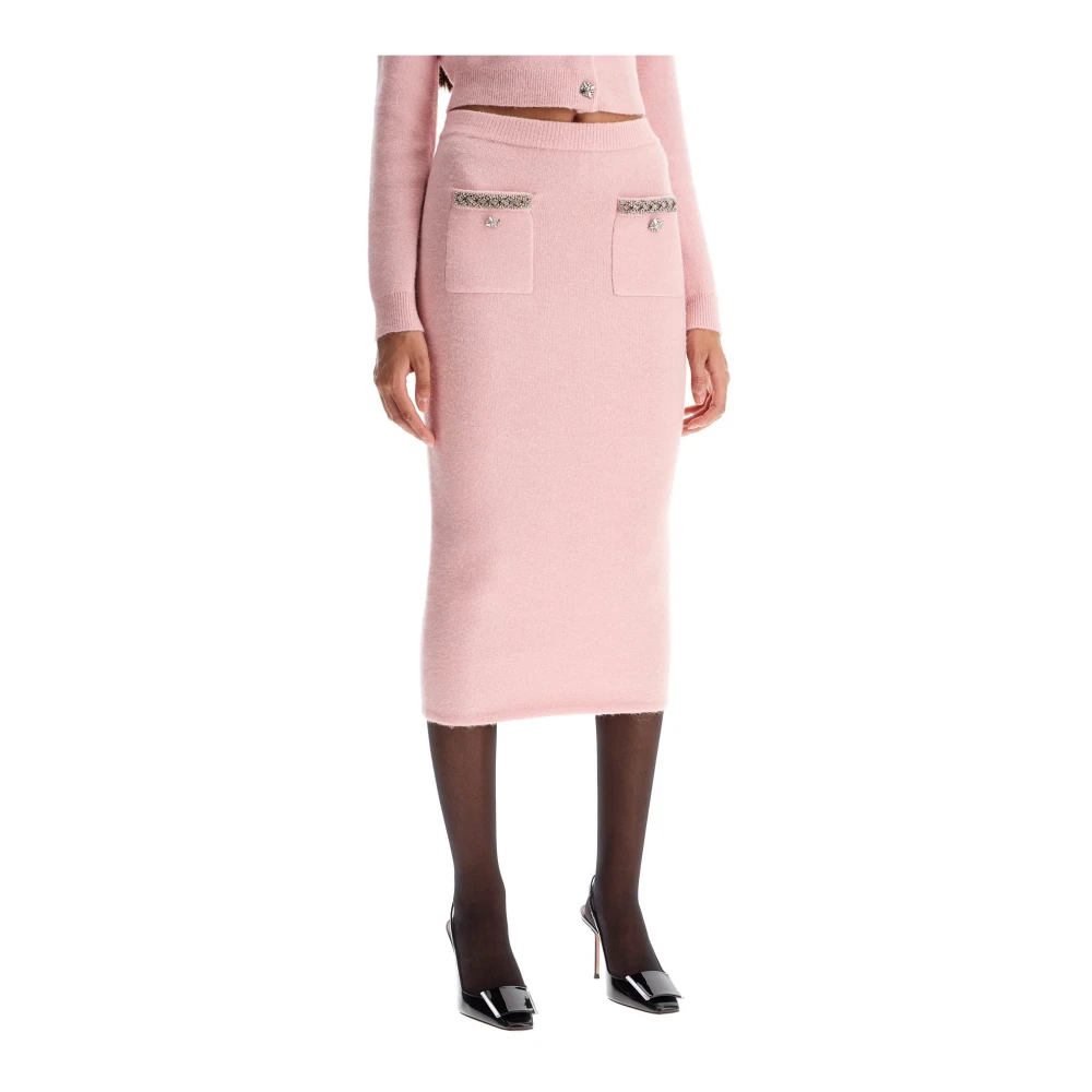 Self Portrait Gebreide Midi Rok met Kristalversiering Pink Dames