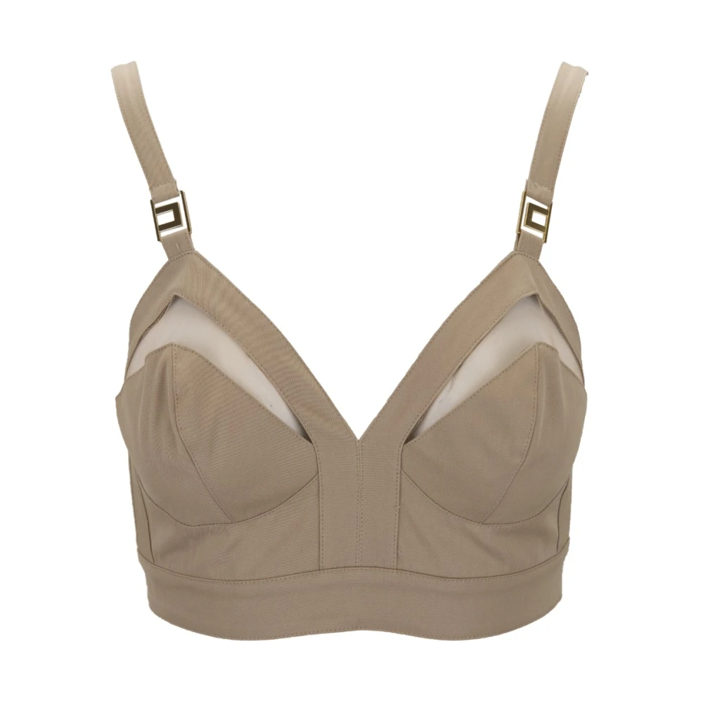 Elisabetta Franchi Mouwloze katoenen top met verstelbare bandjes Beige Dames