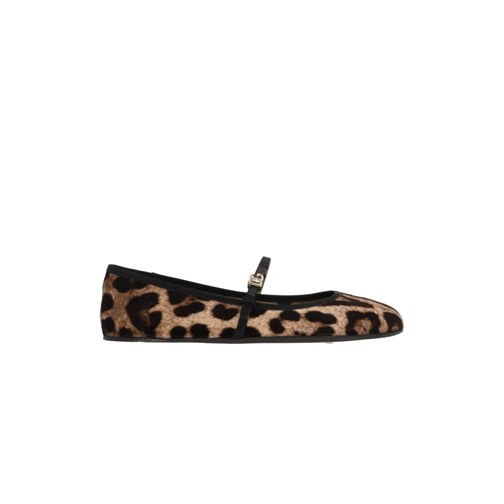 Dolce & Gabbana Femme Marron Chaussures, Brun, Taille: 40 Eu Ballerines Mary-Jane Léopard